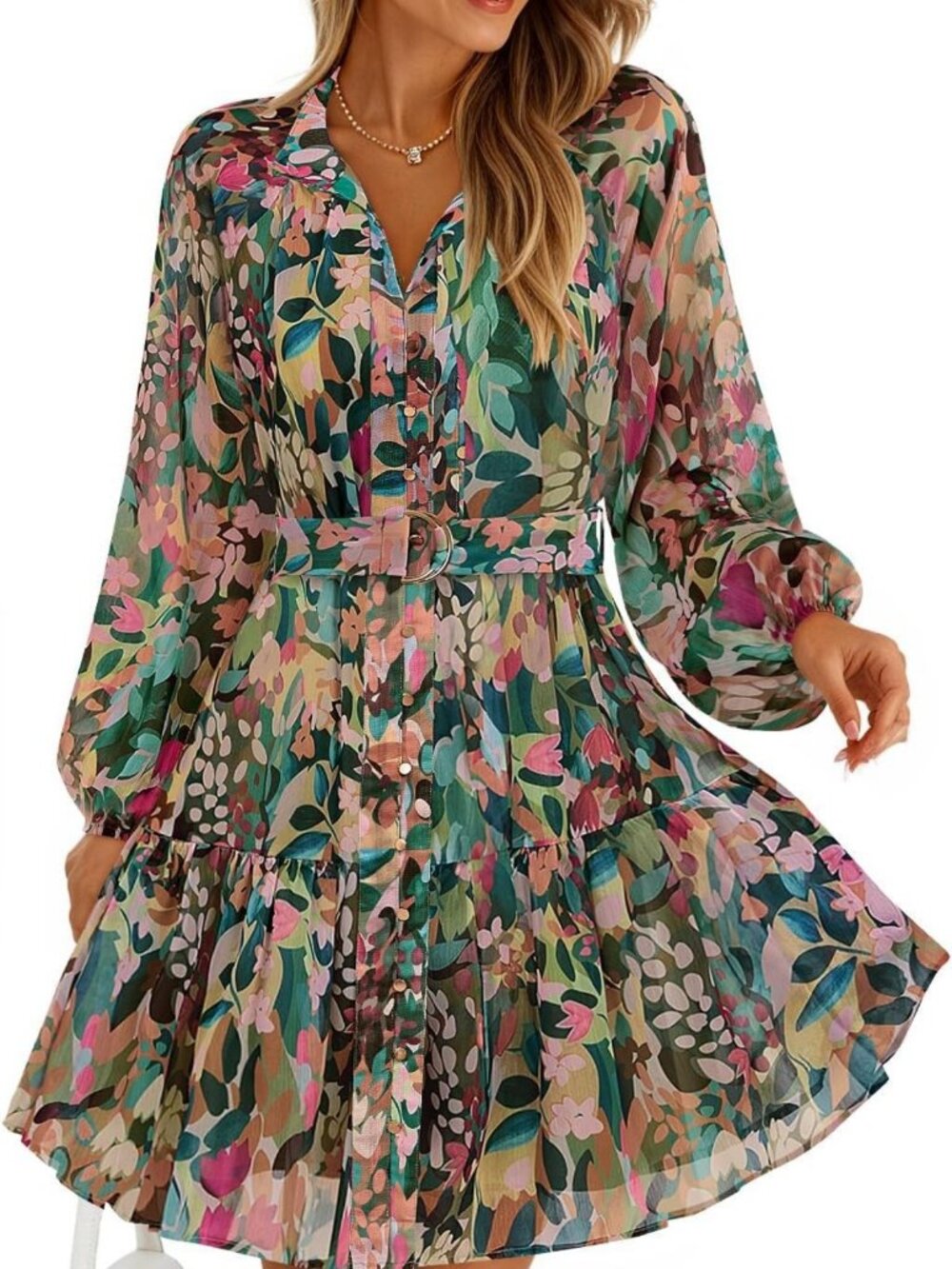 Floral Mini Dress for Women - Long Sleeve, Perfect for Fall Fashion 2026